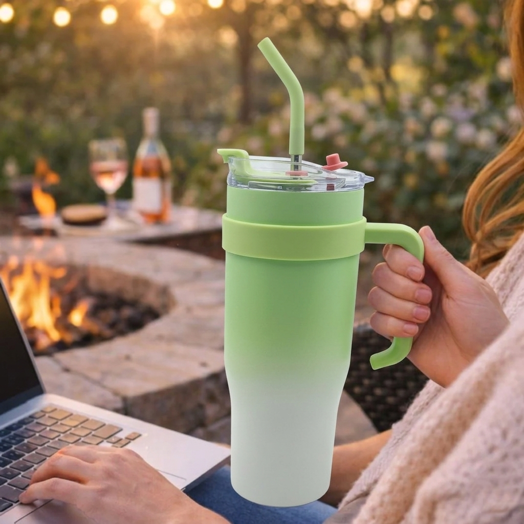 Bella N Bloom 1200ml Stainless Steel Insulated Tumbler with Handle & Straw Lid (Pastel Green)