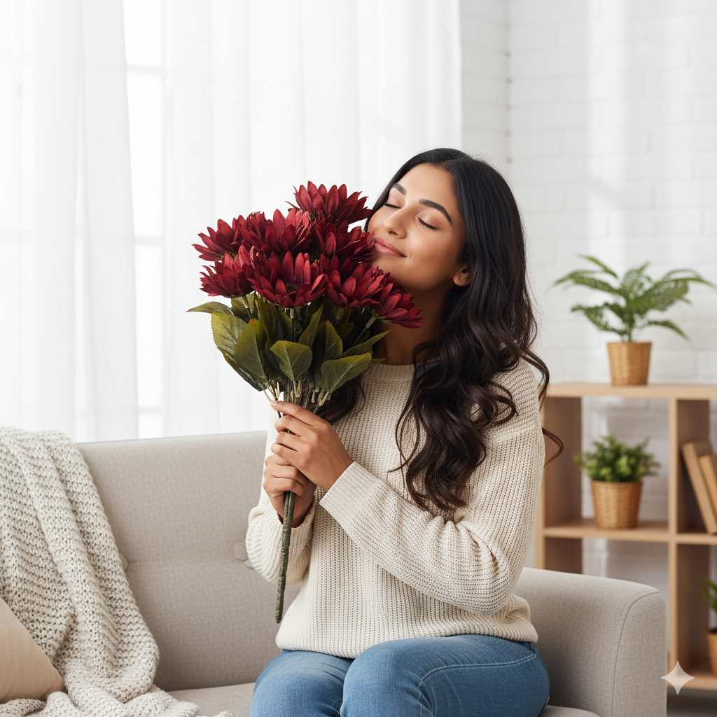 Artificial Red Gerbera Daisy Flower Bunch