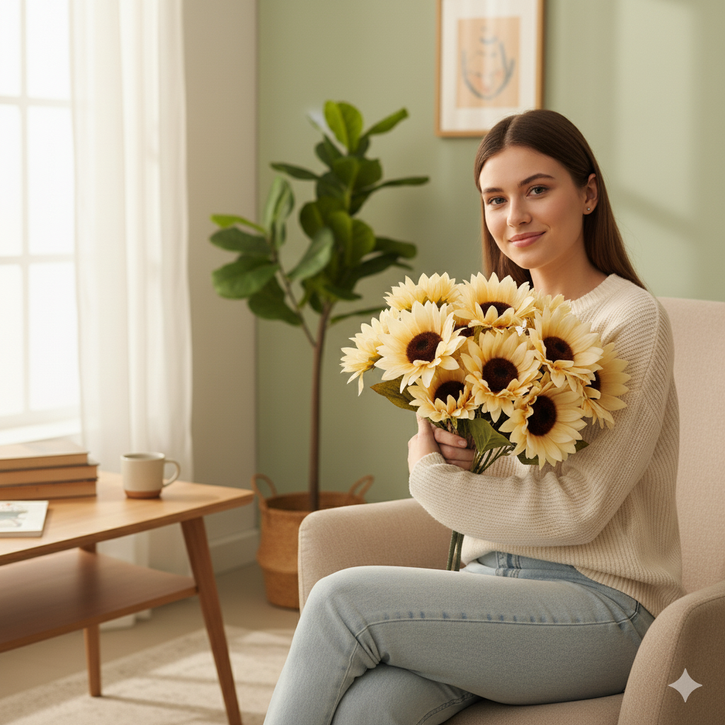 Artificial Cream Gerbera Daisy Flower Bunch