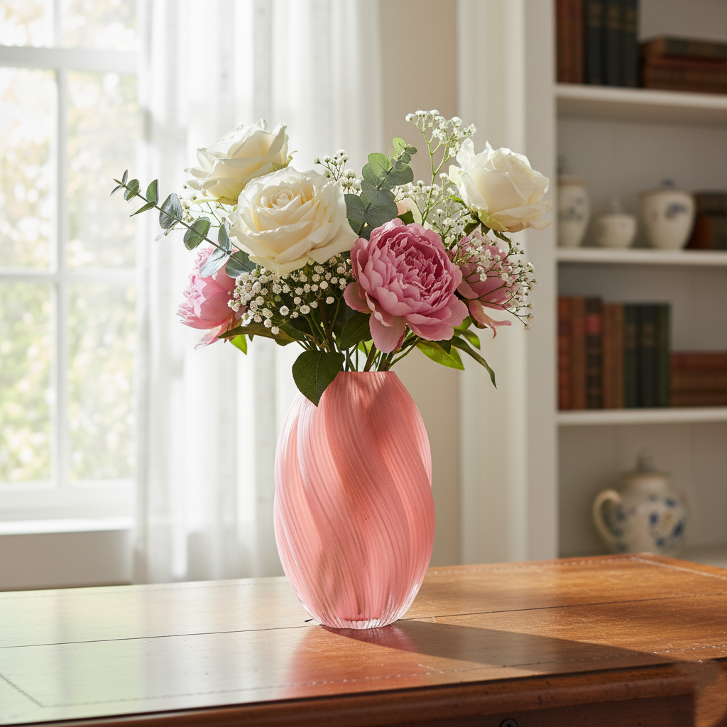 Large Pink Curved Textured Decorative Vase
