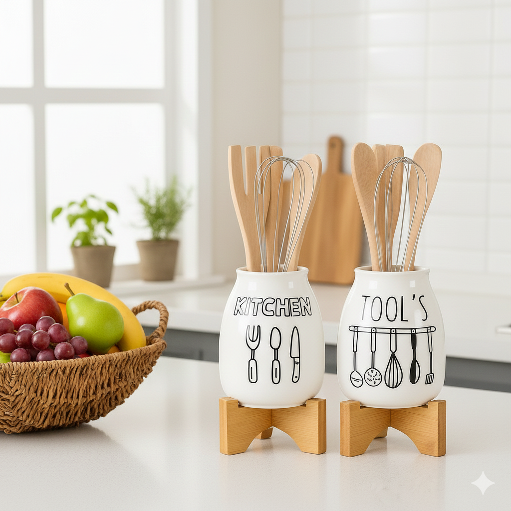 Premium Ceramic Kitchen Utensil Holder Combo