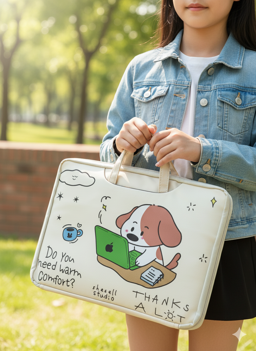 Warm Comfort Puppy Cartoon Laptop & Document Bag