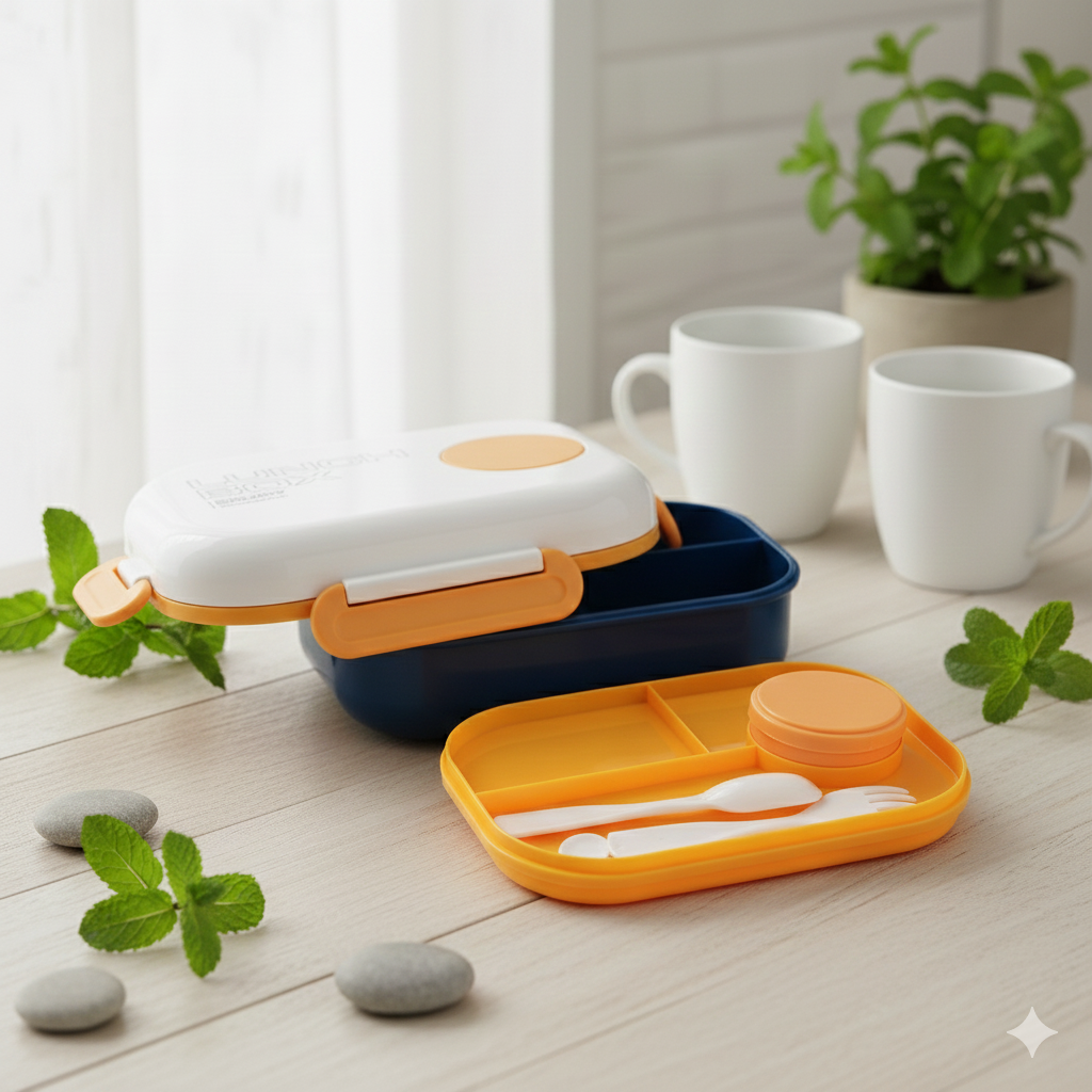 Multi Compartment Silicon Lunch Box BPA Free (Yellow & Blue)