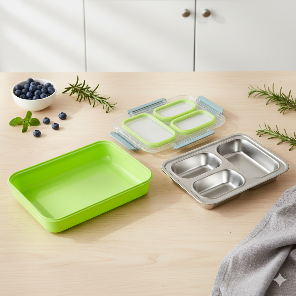 Transparent Stainless Steel lunch box Spill Proof (Green)