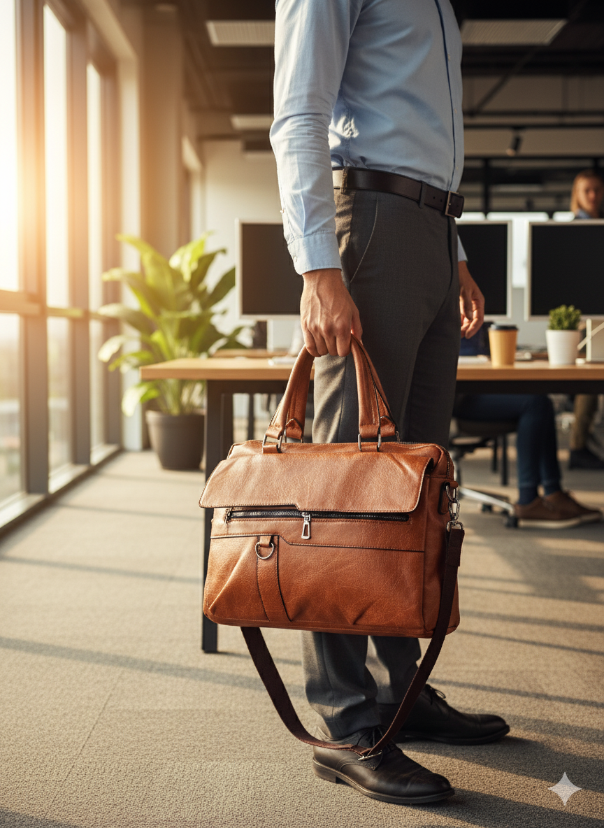 Men’s Leatherite Laptop Bag – Tan Brown