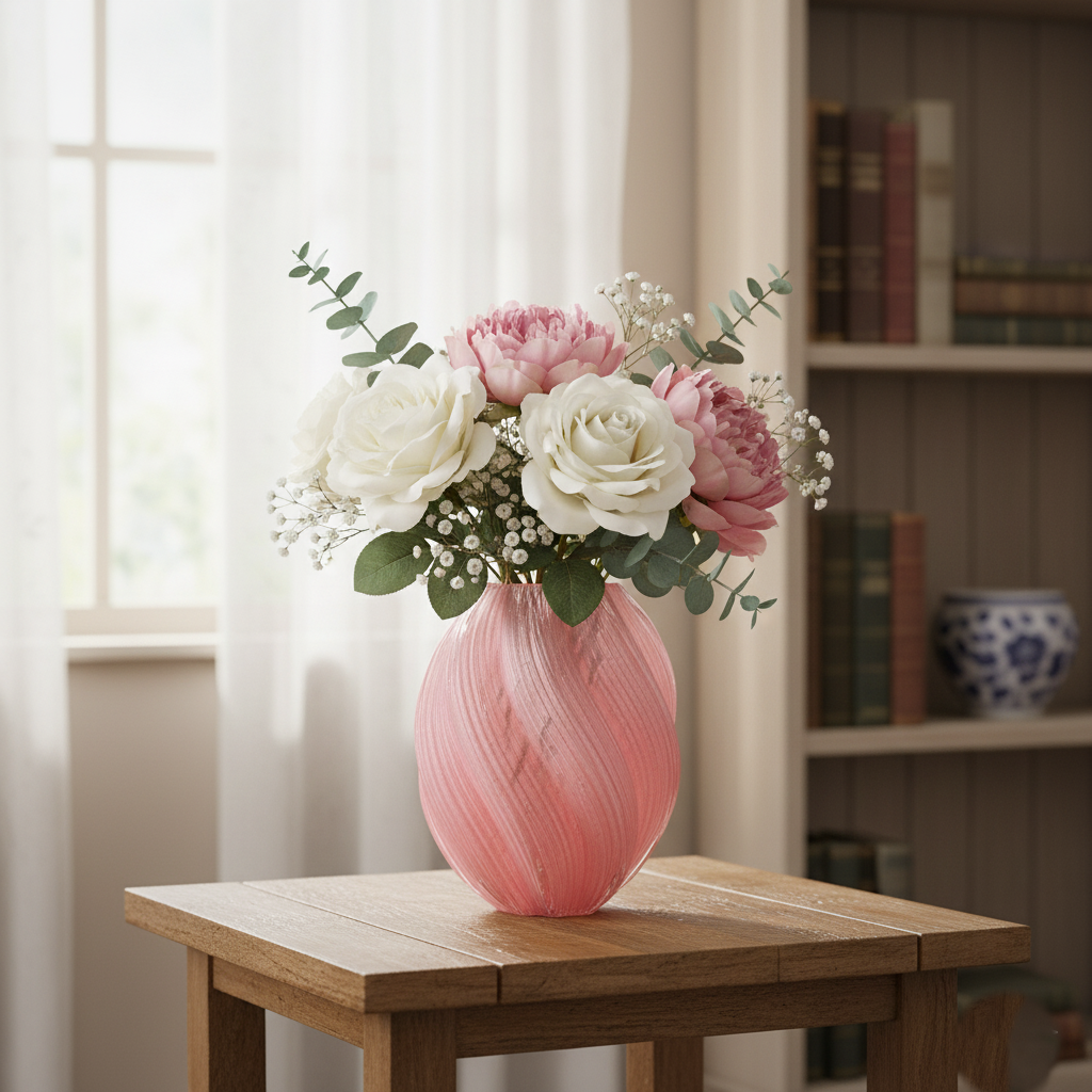 Small Pink Curved Textured Decorative Vase