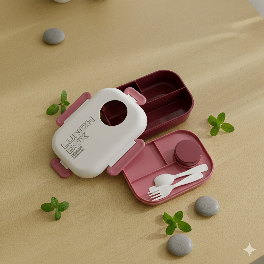 Multi Compartment Silicon Lunch Box BPA Free (White & Red)