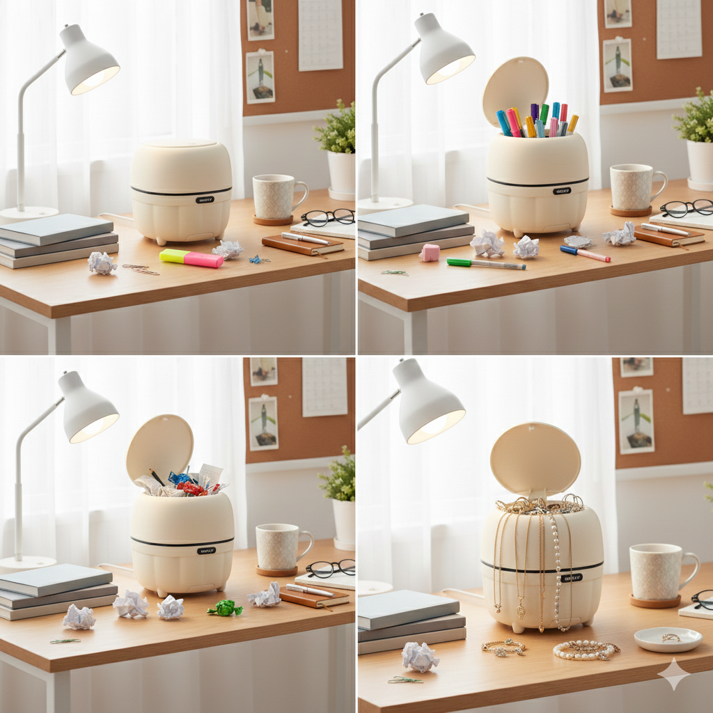 Premium Multi-Purpose Storage Box with Lid (Cream White with Black Accents)