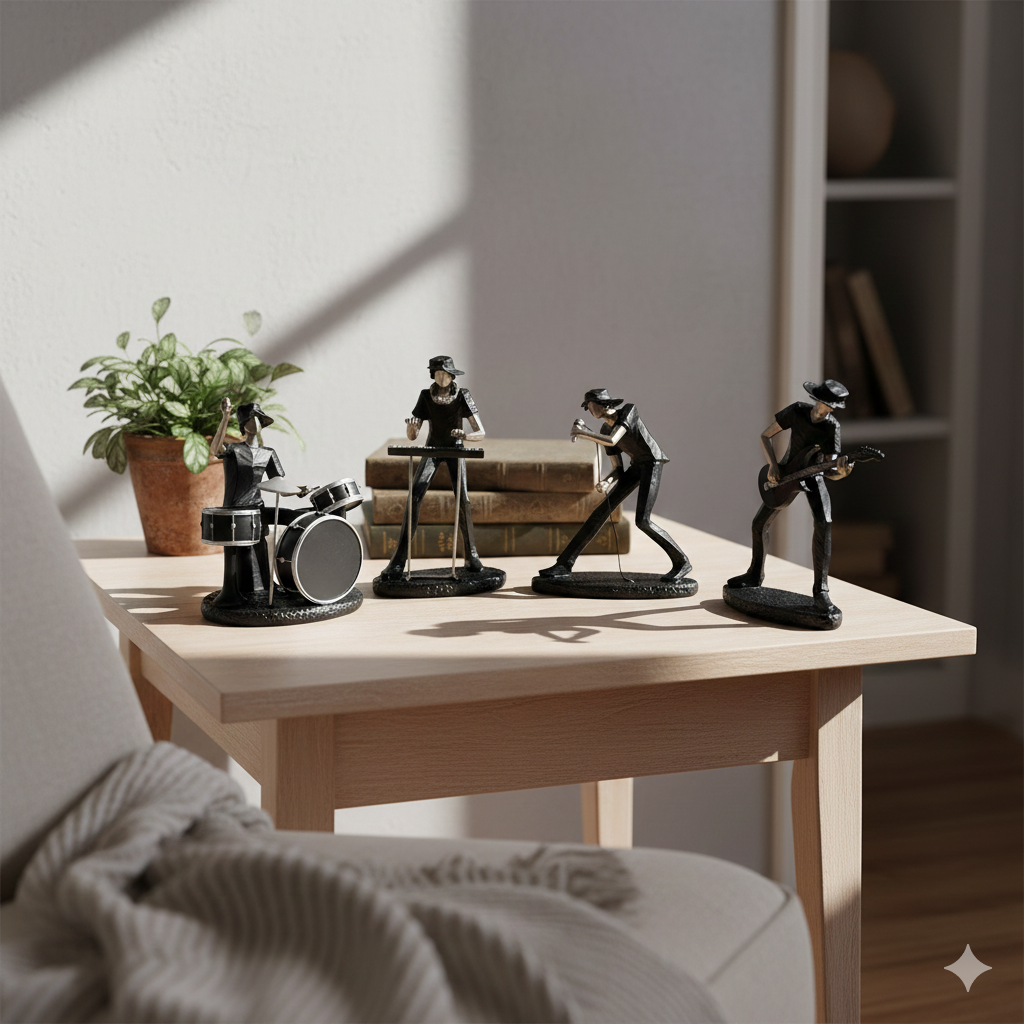 Silver & Black Modern Band – Set of 4 Musician Figurines