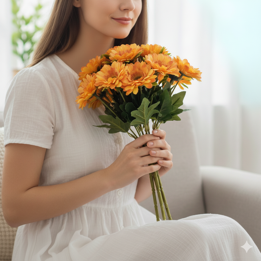 Artificial Yellow-Orange Gerbera Daisy Flower Bunch