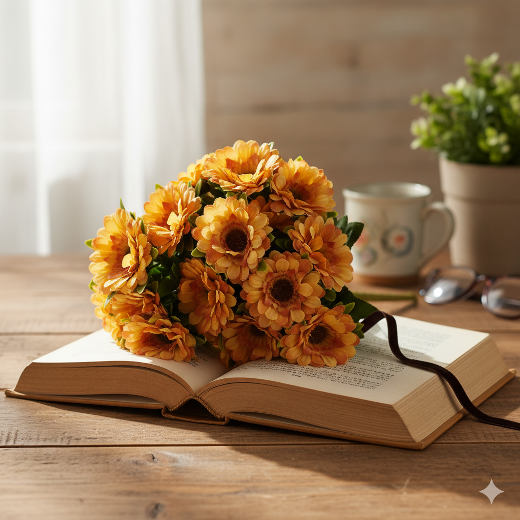 Artificial Yellow-Orange Gerbera Daisy Flower Bunch