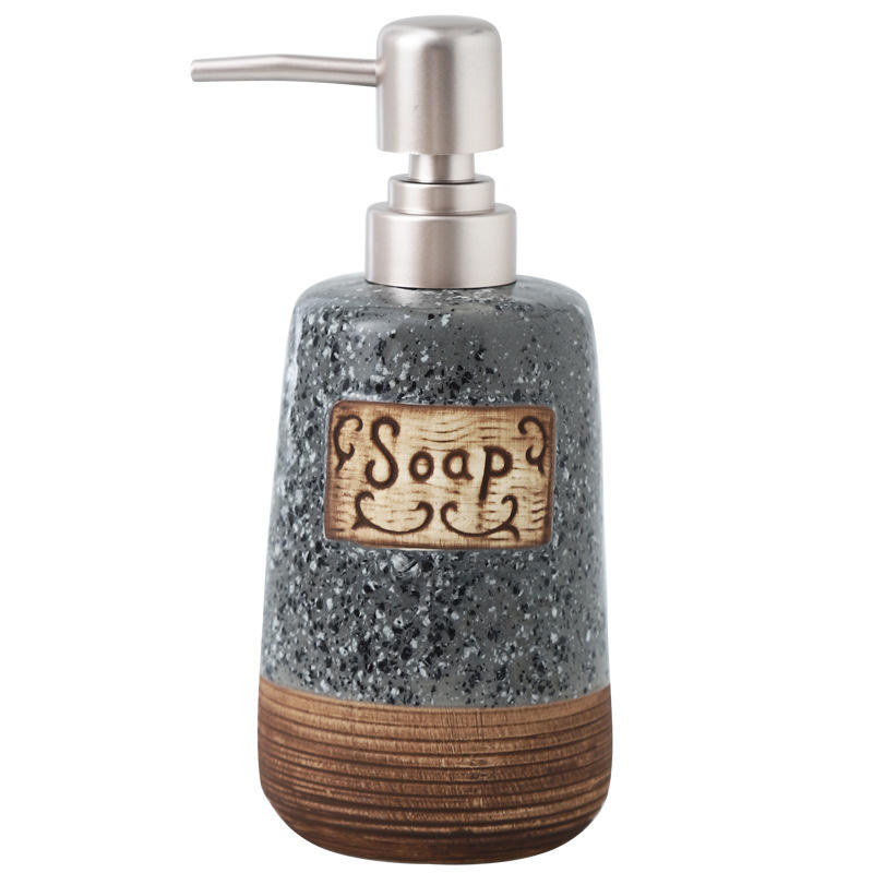 Speckled White Soap Dispenser with Textured Base & Stainless Steel Pump, Bathroom Kitchen Liquid Soap Holder
