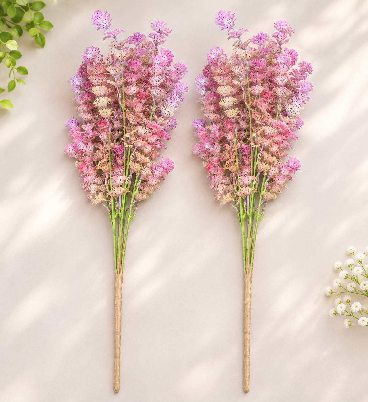 Artificial Pastel Pink Feathery Wild Flower Sticks for Home Decor, 55 cm, Pack of 2