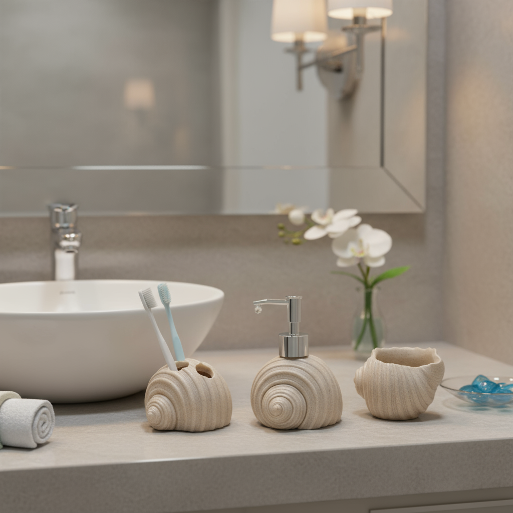 Premium Seashell Design Bathroom Accessory Set of 3