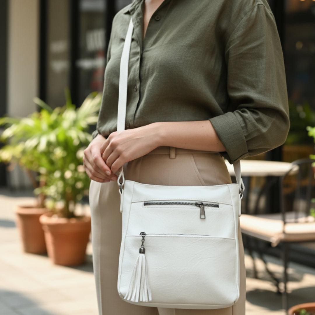 Women’s Everyday White Casual Sling Bag – Premium PU Leather Crossbody Edition
