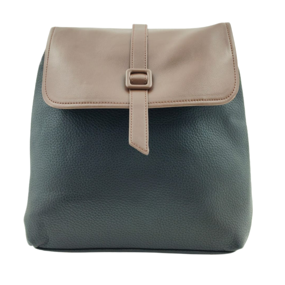 Unisex Black & Brown Leather-Look Backpack – Stylish Dual-Tone Design with Magnetic Flap and Adjustable Straps