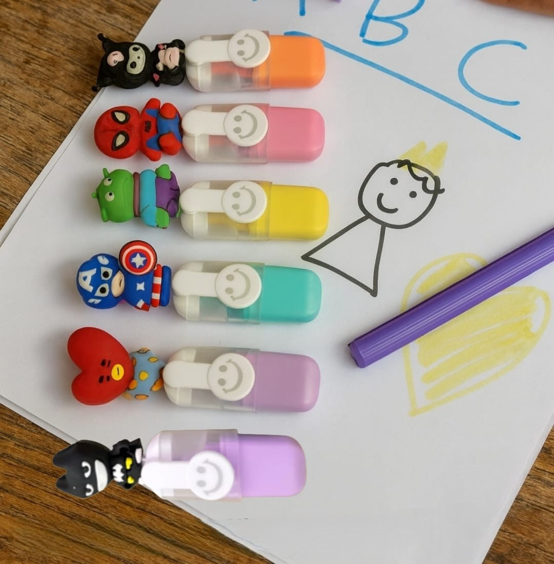 Cute Character Highlighter Set – 6 Pcs Pastel Highlighters for Kids, School & Journaling