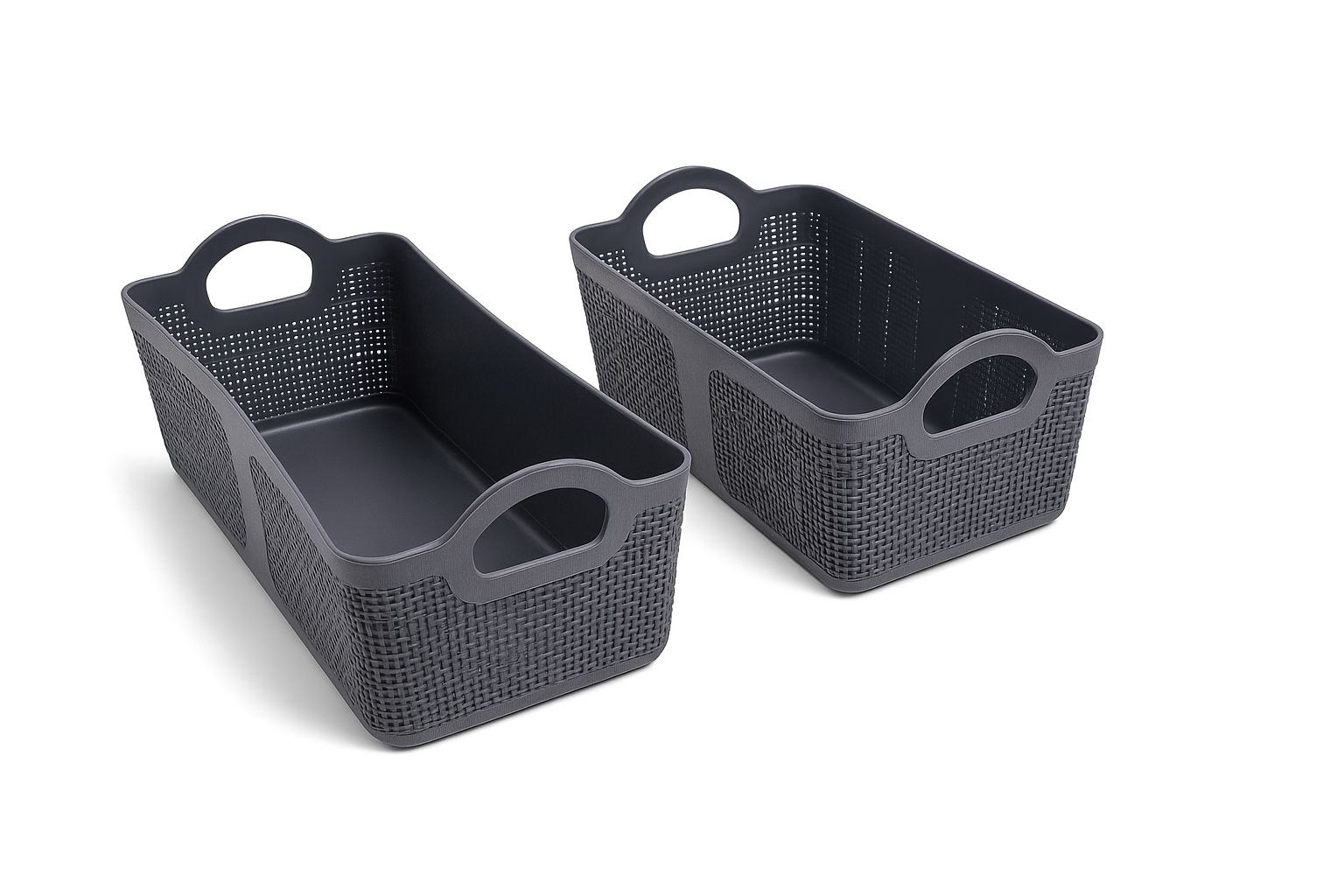 Premium Multi-Purpose Rectangular Woven Storage Basket Set with Handles (Dark Grey Color)