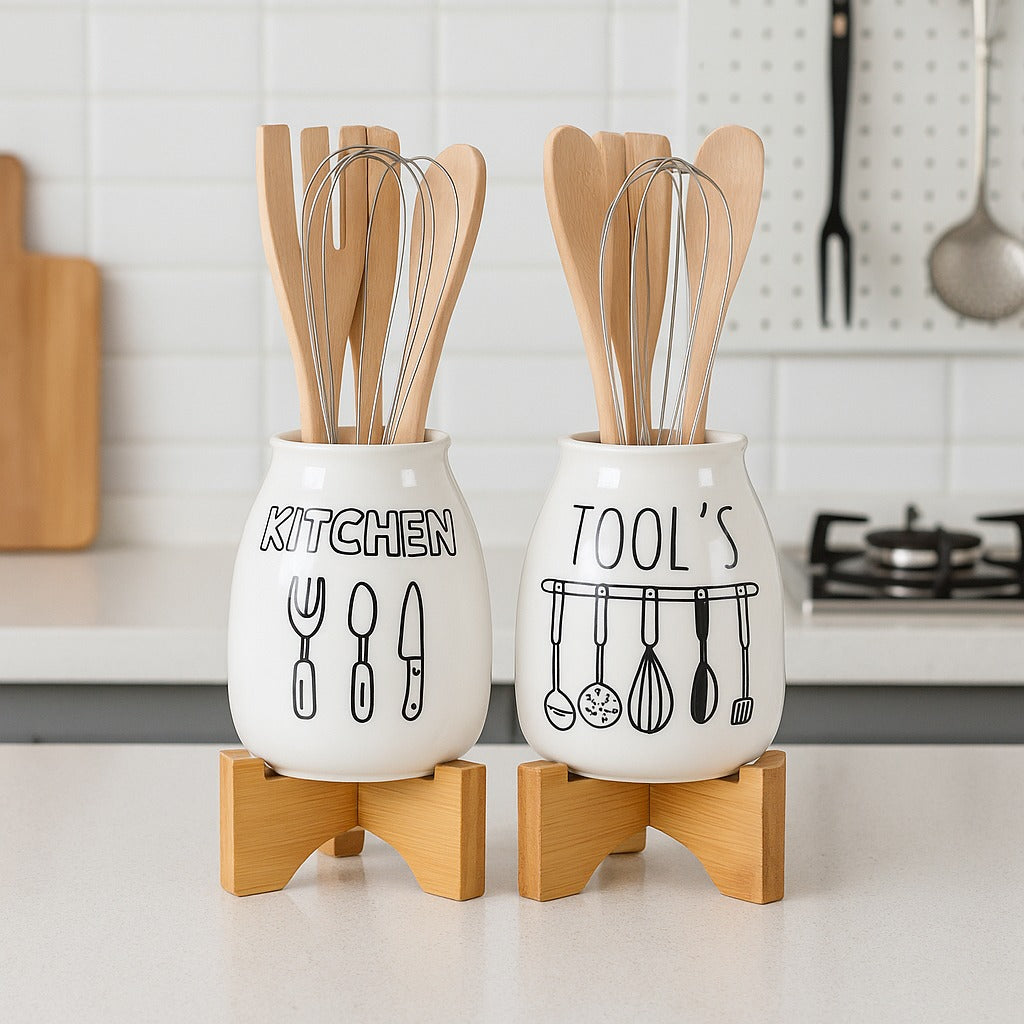 Premium Ceramic Kitchen Utensil Holder Combo