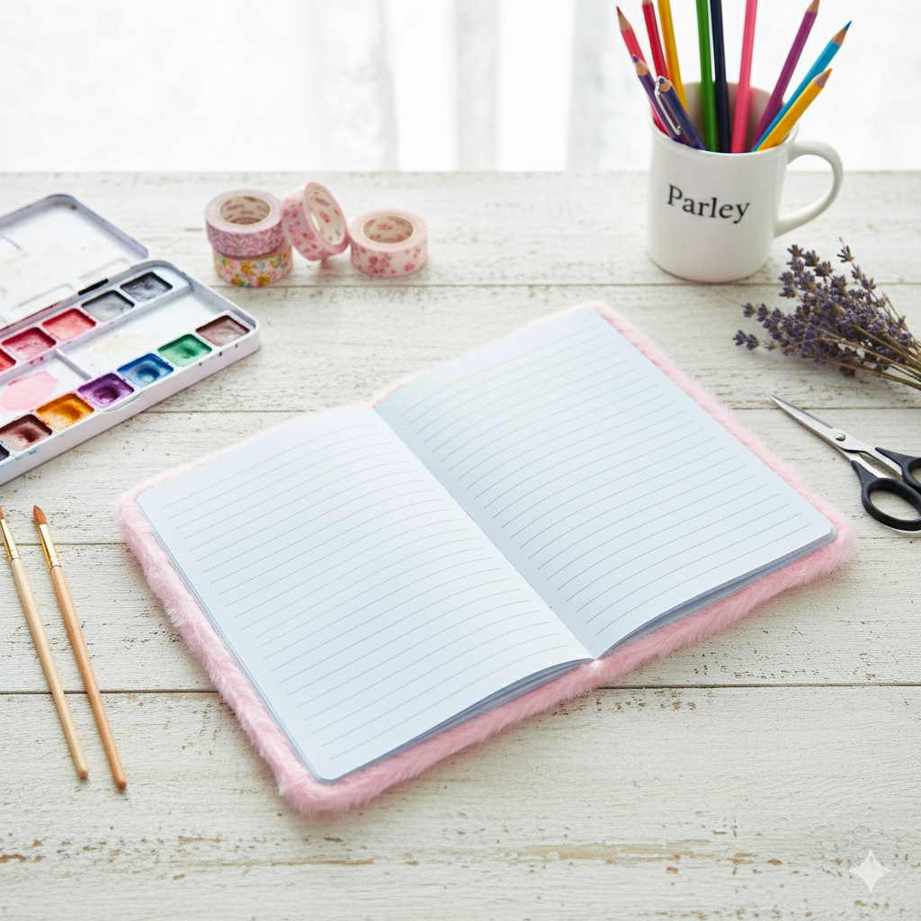 Unicorn Plush Diary with Fluffy Pen – Gift Set for Kids (Multicolour)