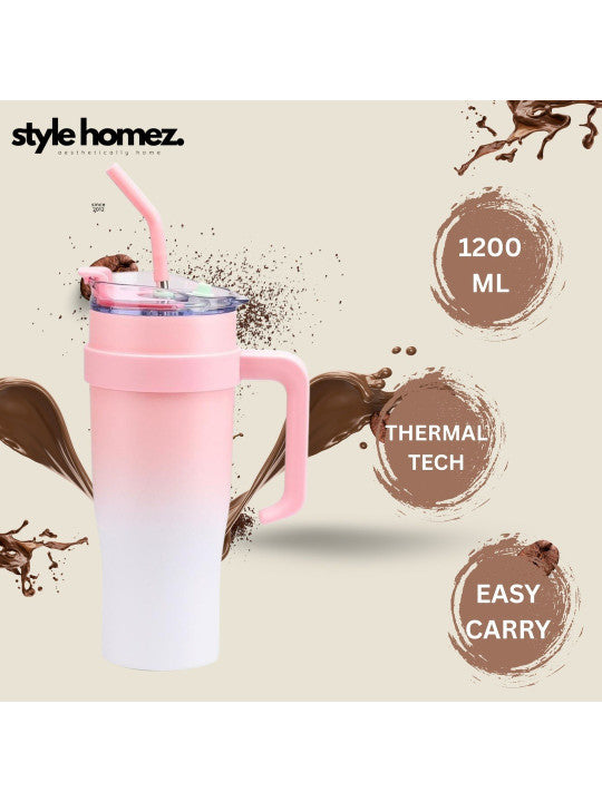 Bella N Bloom 1200ml Stainless Steel Insulated Tumbler with Handle & Straw Lid (Pink)