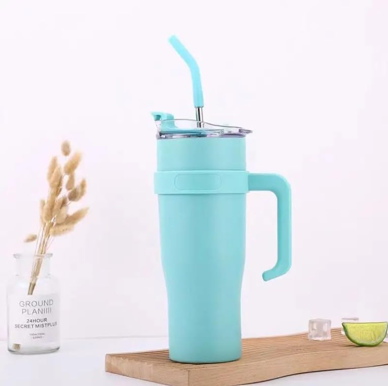 Bella N Bloom 1200ml Stainless Steel Insulated Tumbler with Handle & Straw Lid (Aqua Blue)