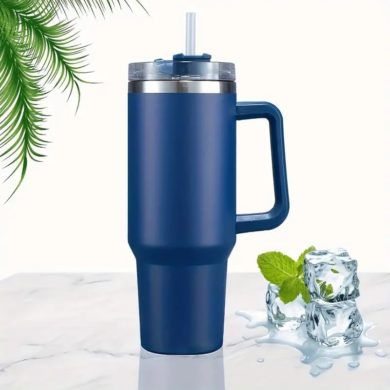Bella N Bloom Stainless Steel Insulated Tumbler with Handle & Straw Lid – 1200ml Large Capacity Travel Mug (Dark Blue)