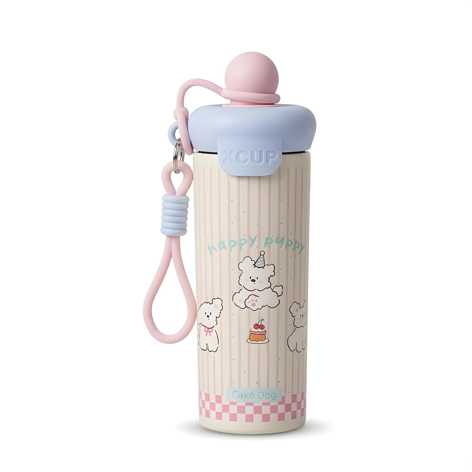 Bella N Bloom Kids Insulated Water Bottle with Straw Lid, Cute Puppy Cake Design, Leakproof, Silicone Carry Loop, 450–500 ml