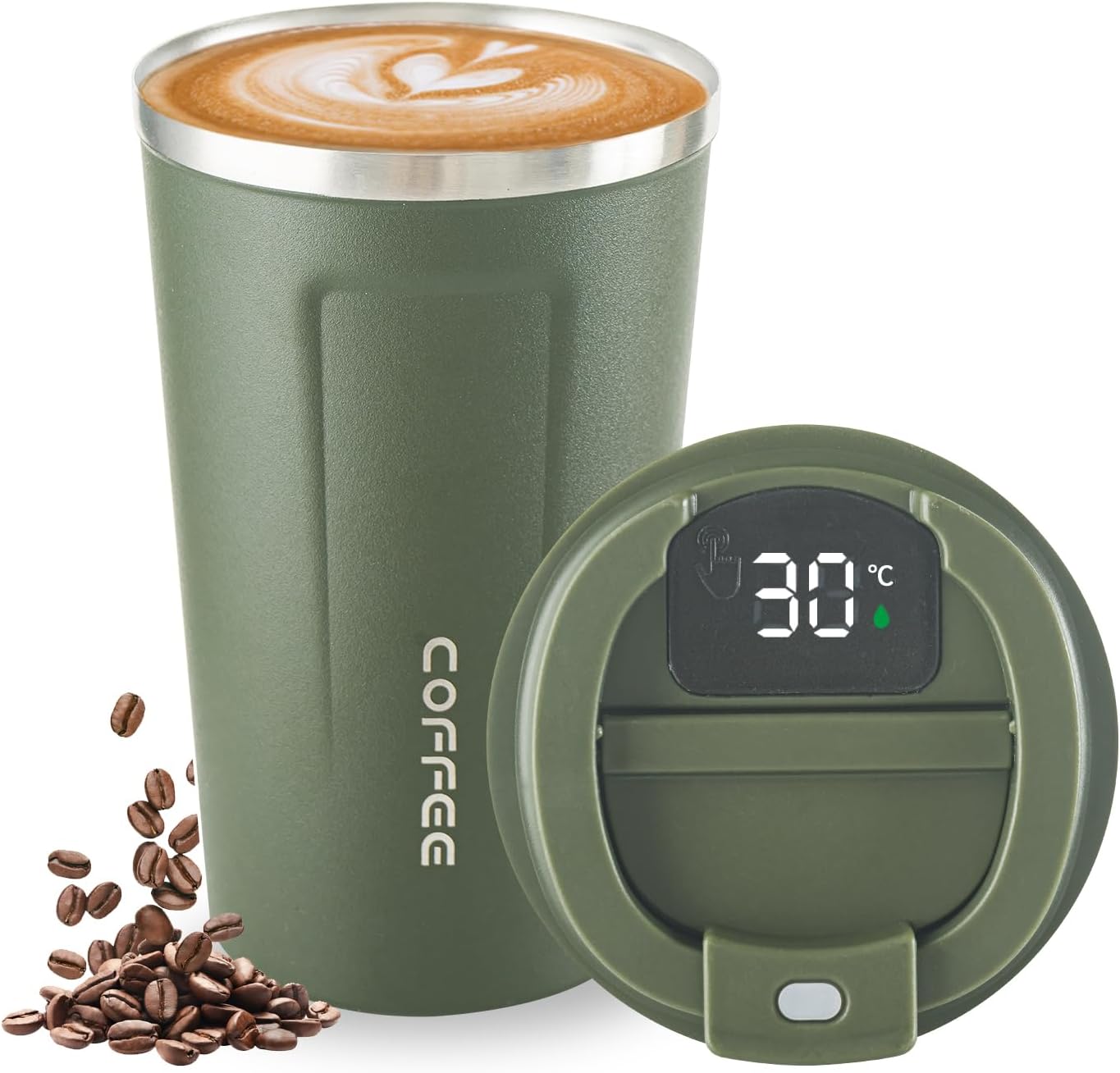 Bella N Bloom Insulated Coffee Cup Tumbler 500ml with Flip Lid, 304 Stainless Steel, Leak-Resistant Travel Mug-Green