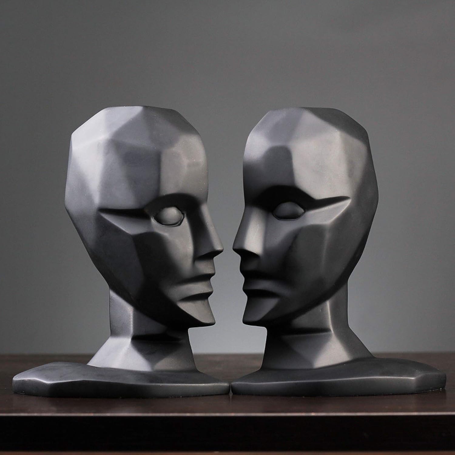 Modern Abstract Face Bookends Set of 2 – Matte Black Decorative Showpieces