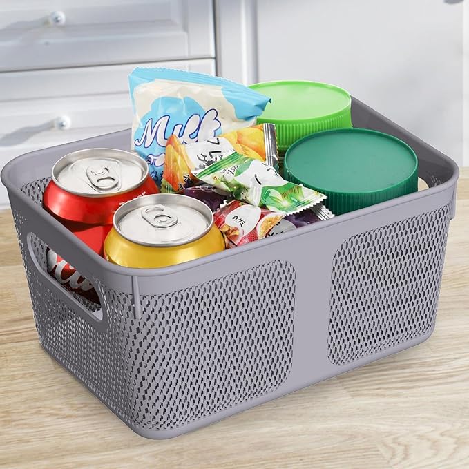 Premium Multi-Purpose Square Textured Storage Basket Set with Handles Grey
