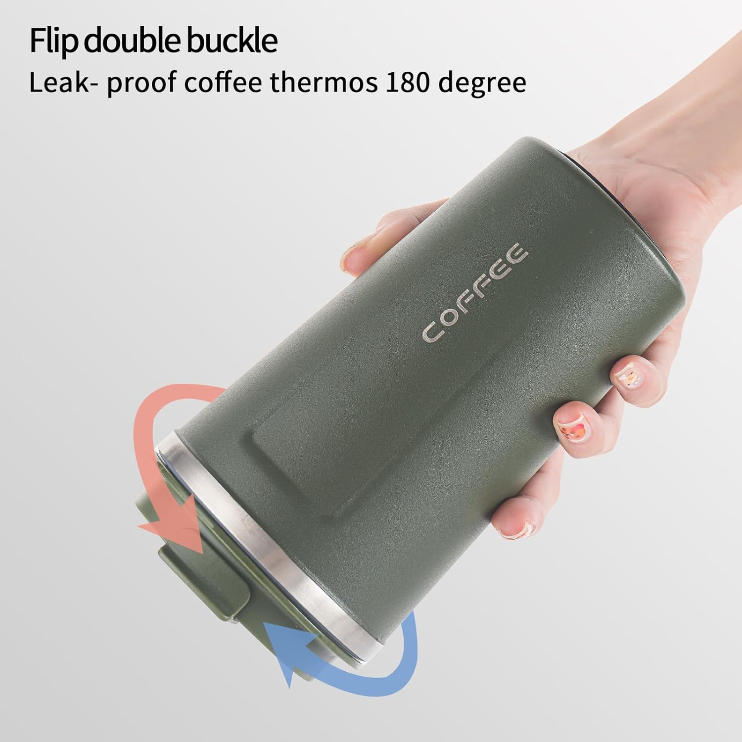 Bella N Bloom Insulated Coffee Cup Tumbler 500ml with Flip Lid, 304 Stainless Steel, Leak-Resistant Travel Mug-Green