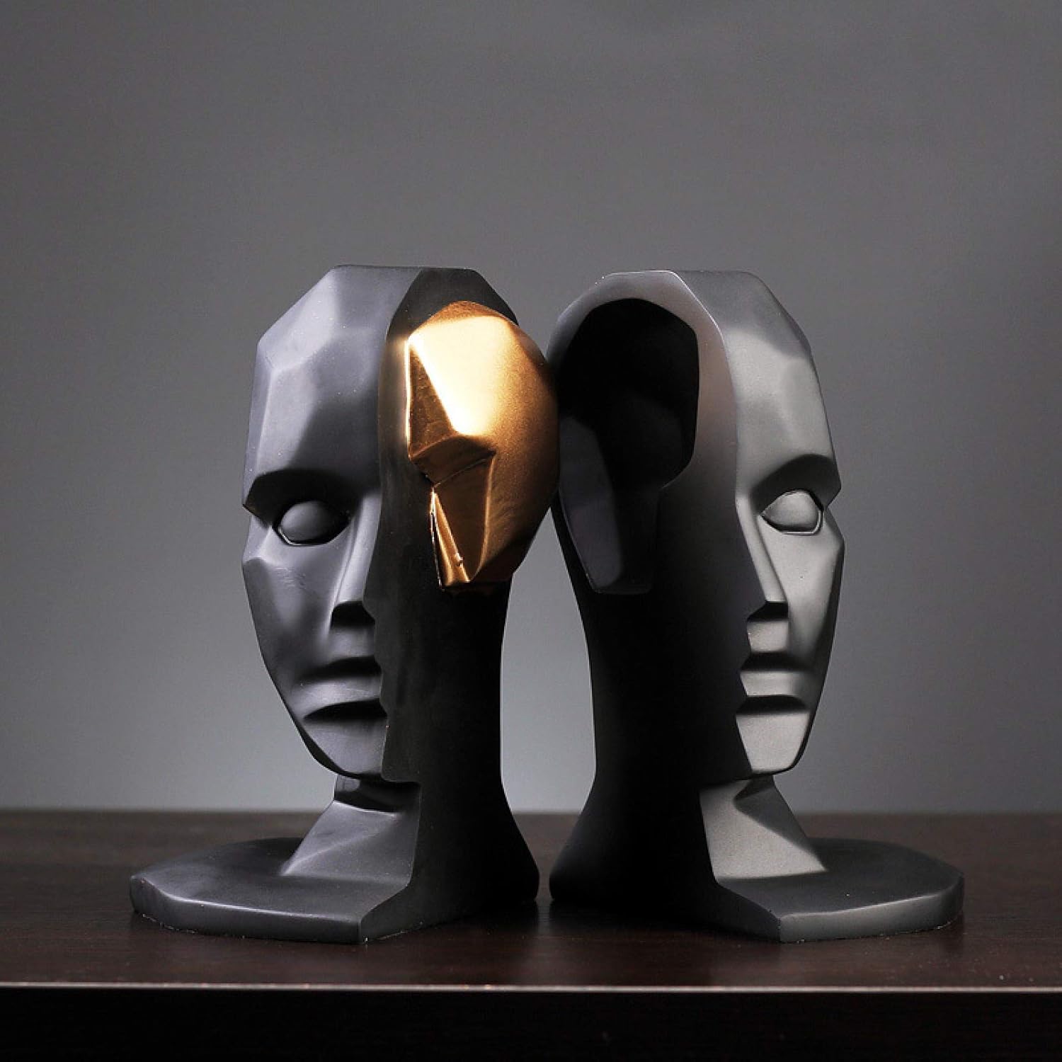 Modern Abstract Face Bookends Set of 2 – Matte Black Decorative Showpieces