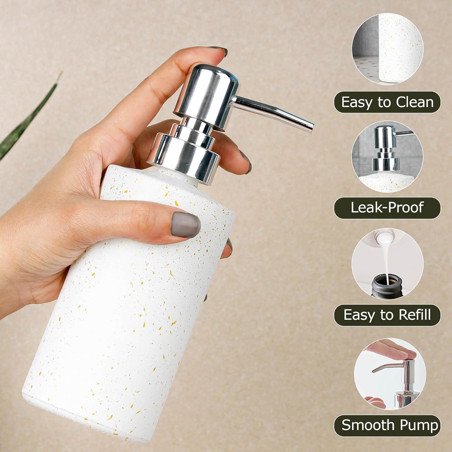 Premium Speckled Glass Soap Dispenser – Minimal Ceramic Look with Chrome Pump
