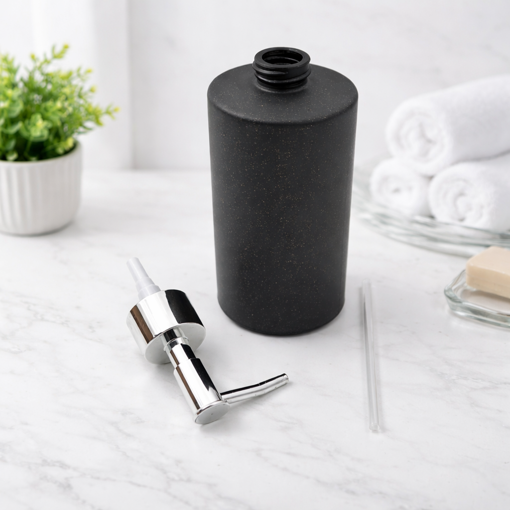 Premium Speckled Glass Soap Dispenser – Minimal Ceramic Look with Chrome Pump-Black