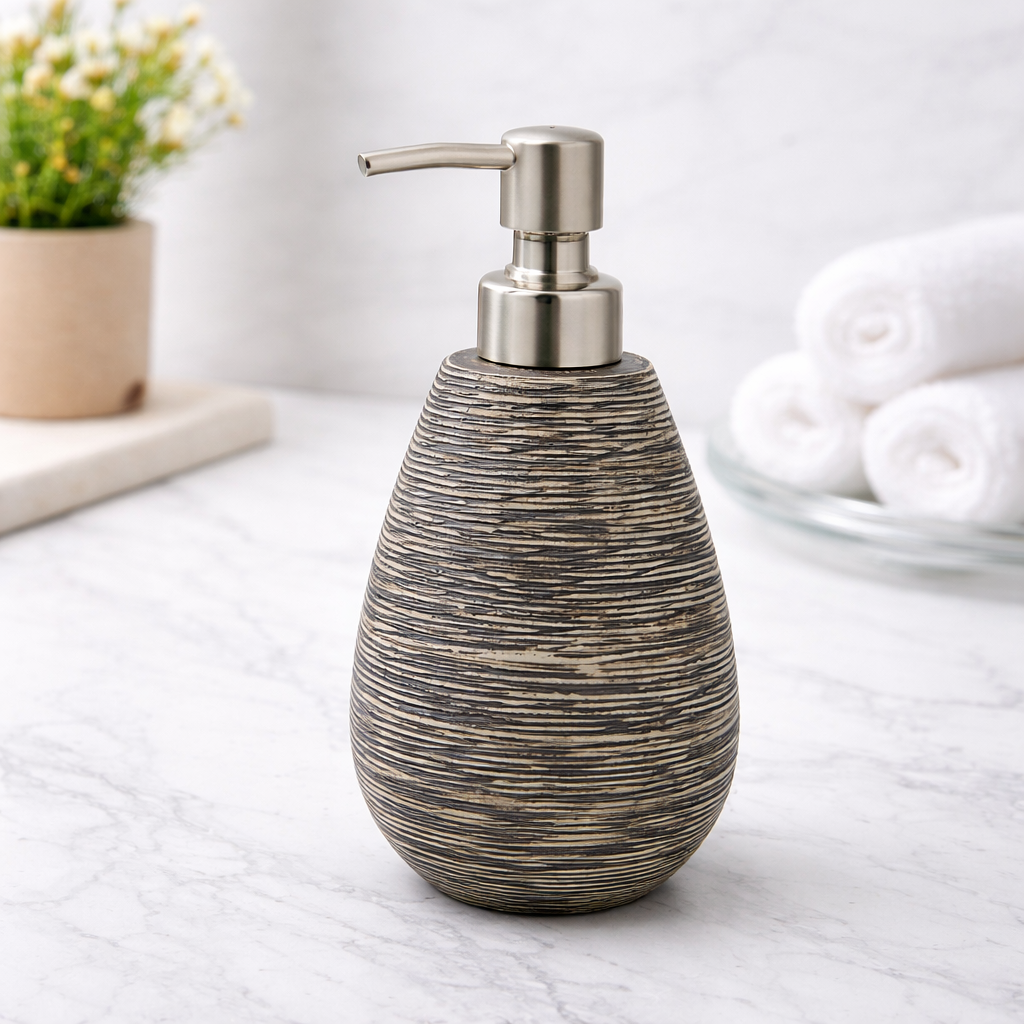 Textured Soap Dispenser with Stainless Steel Pump, Teardrop Design, Bathroom & Kitchen Liquid Soap Holder
