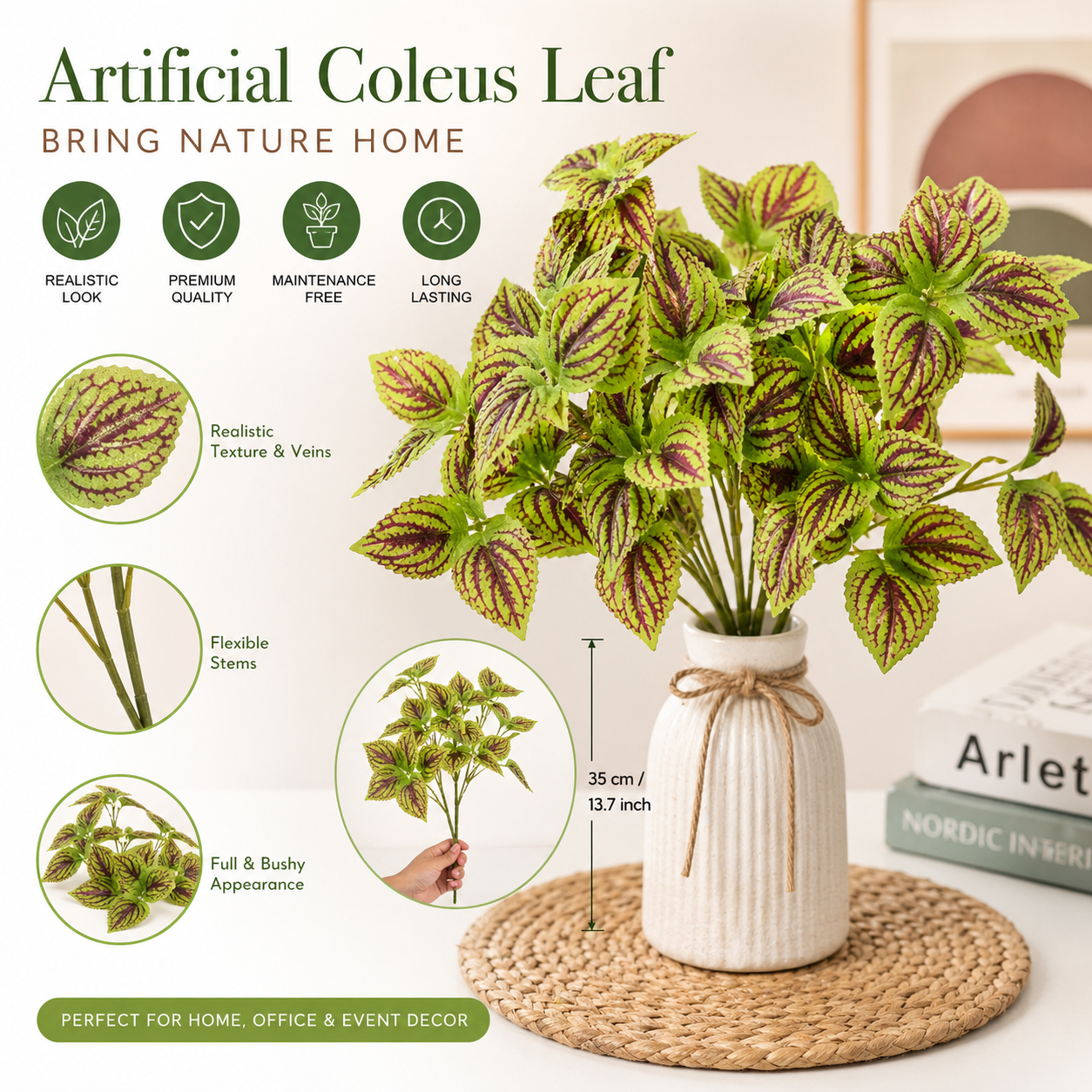 Bella N Bloom Artificial Variegated Leaf Bunch (Pack of 2) for Home Décor