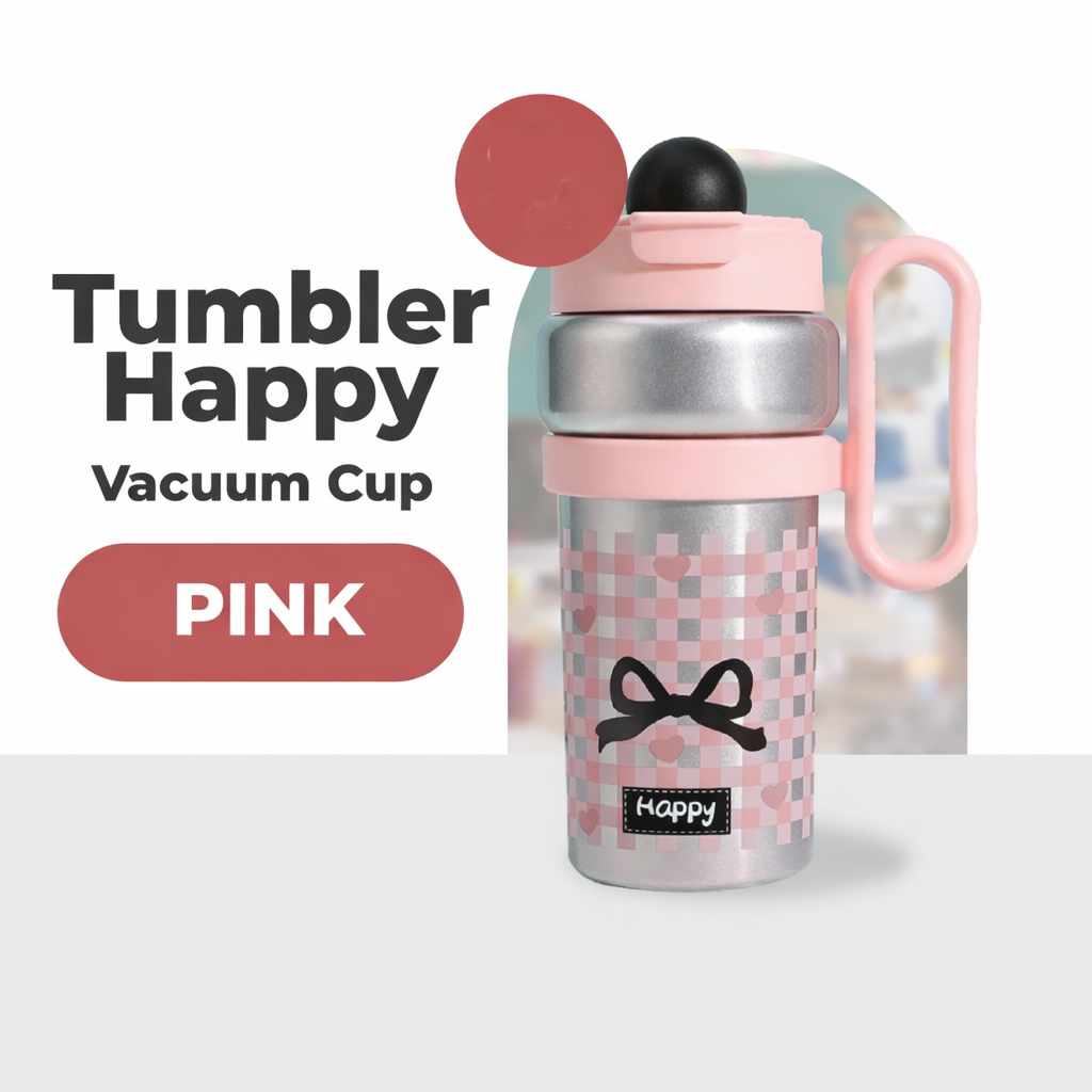 Bella N Bloom Insulated Straw Bottle with Handle, Leakproof Flip Lid, Stainless Steel Inner, Pink Bow Design, 900 ml