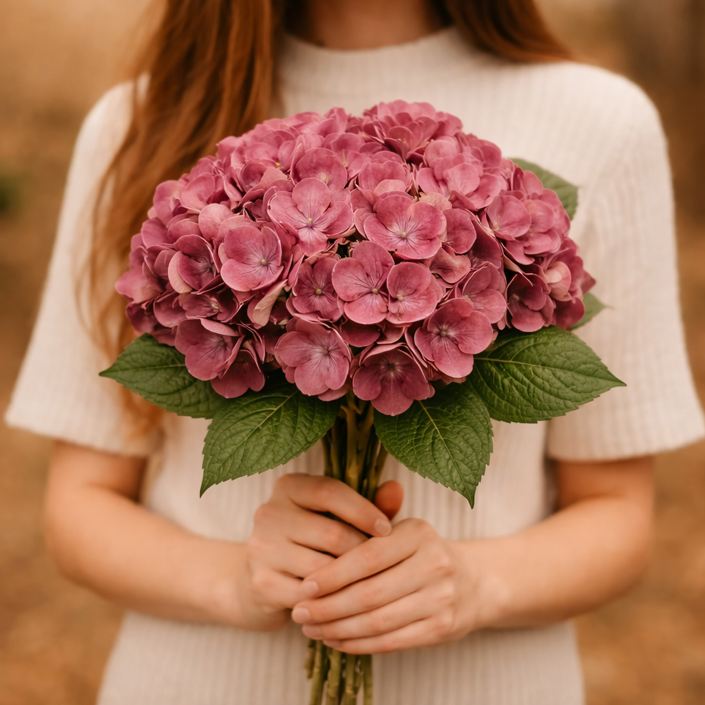 Artificial Blush Dusty Rose Mauve Hydrangea Flower Bunch