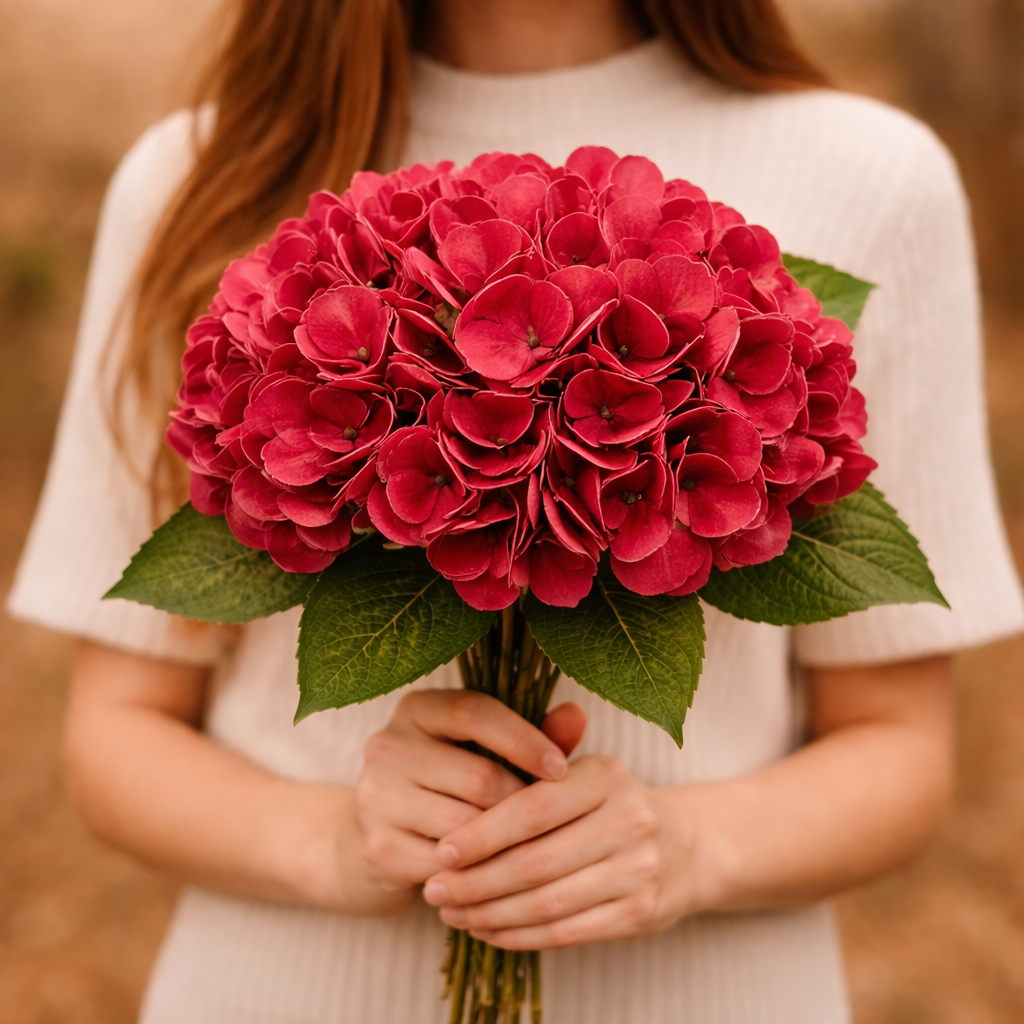 Artificial Blush Deep Crimson Red Mauve Hydrangea Flower Bunch