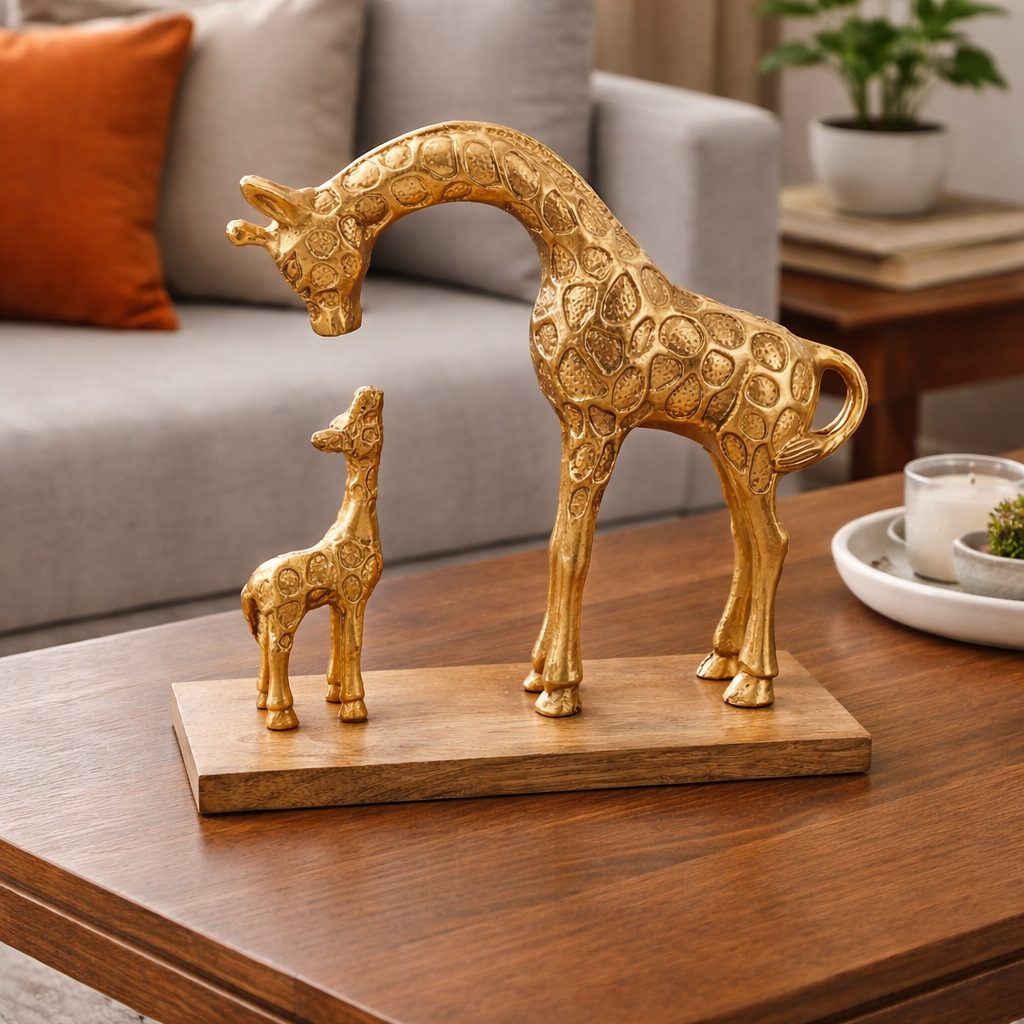 Majestic Giraffe Figurines – Brass Coated Decorative Showpiece Set of 2 | Luxury Home & Office Décor
