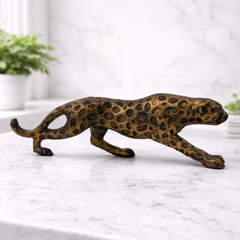 Majestic Leopard Figurine – Brass Coated Decorative Showpiece | Luxury Home & Office Décor