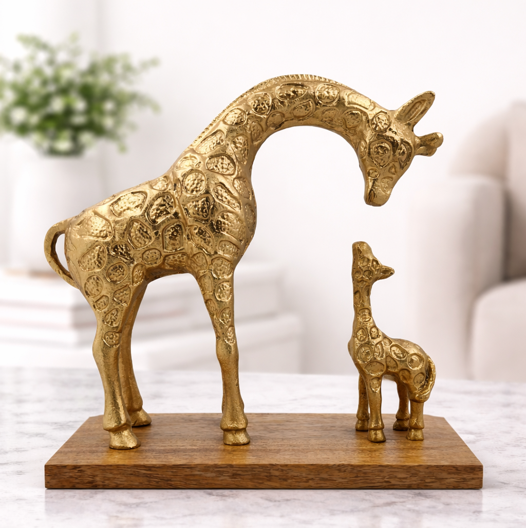 Majestic Giraffe Figurines – Brass Coated Decorative Showpiece Set of 2 | Luxury Home & Office Décor