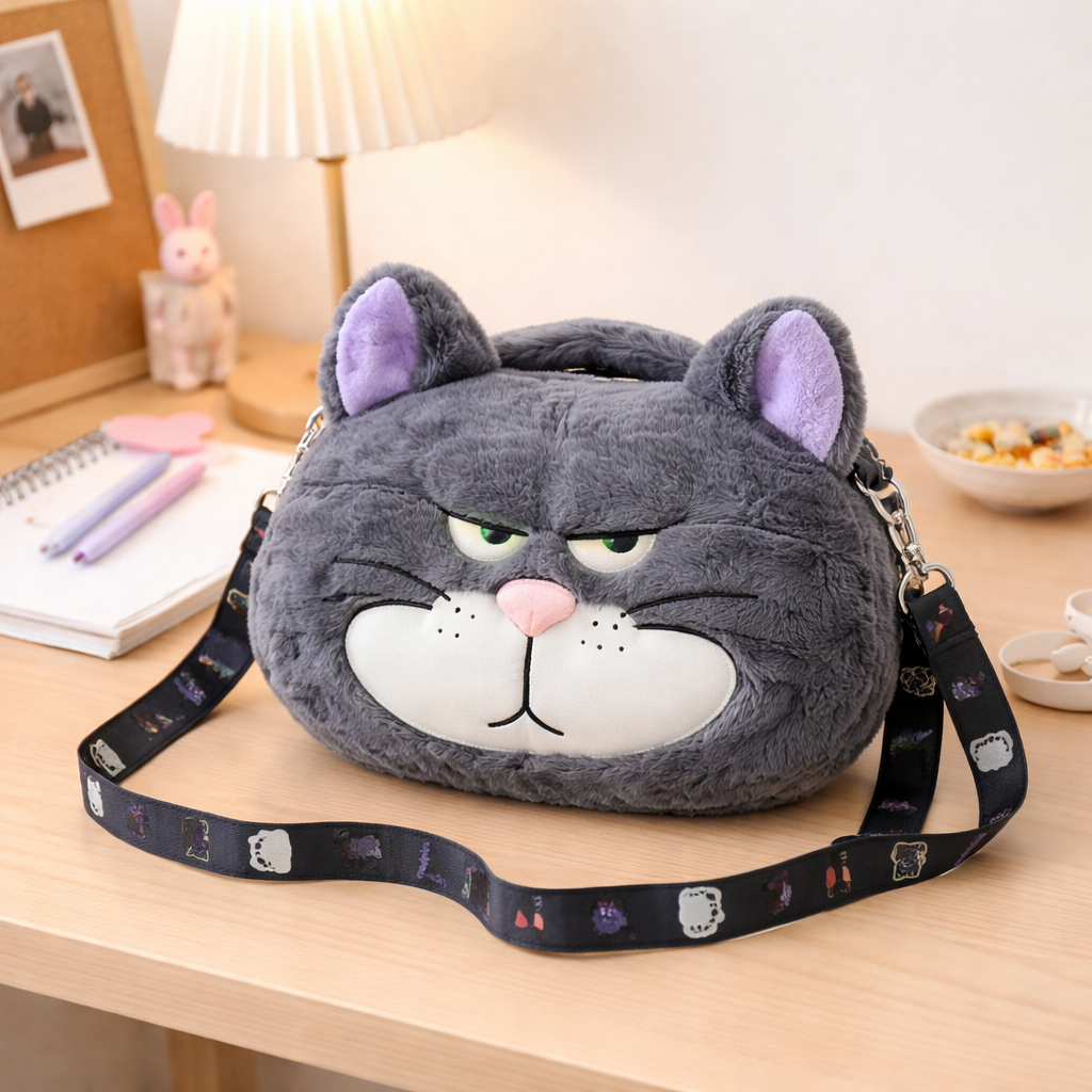 Bella N Bloom Cute Angry Cat Plush Mini Sling Bag for Kids & Girls
