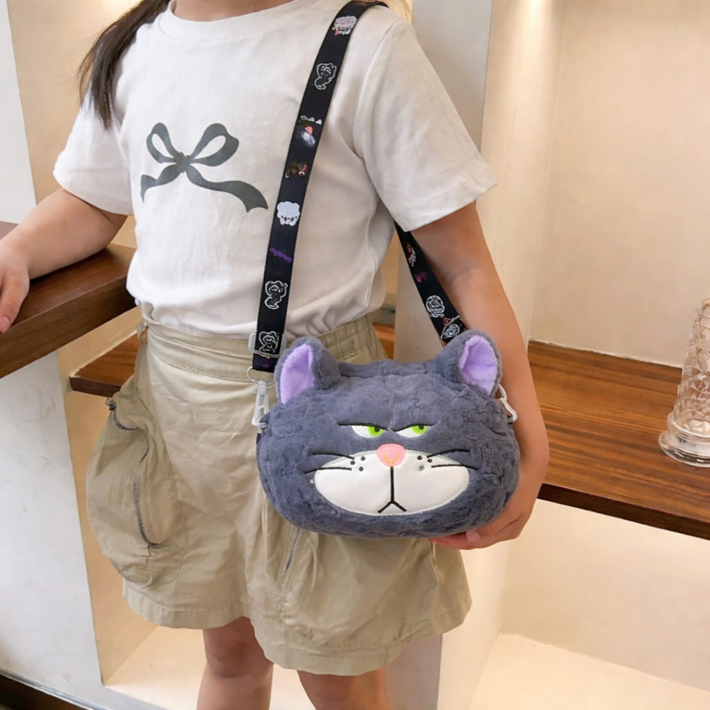 Bella N Bloom Cute Angry Cat Plush Mini Sling Bag for Kids & Girls