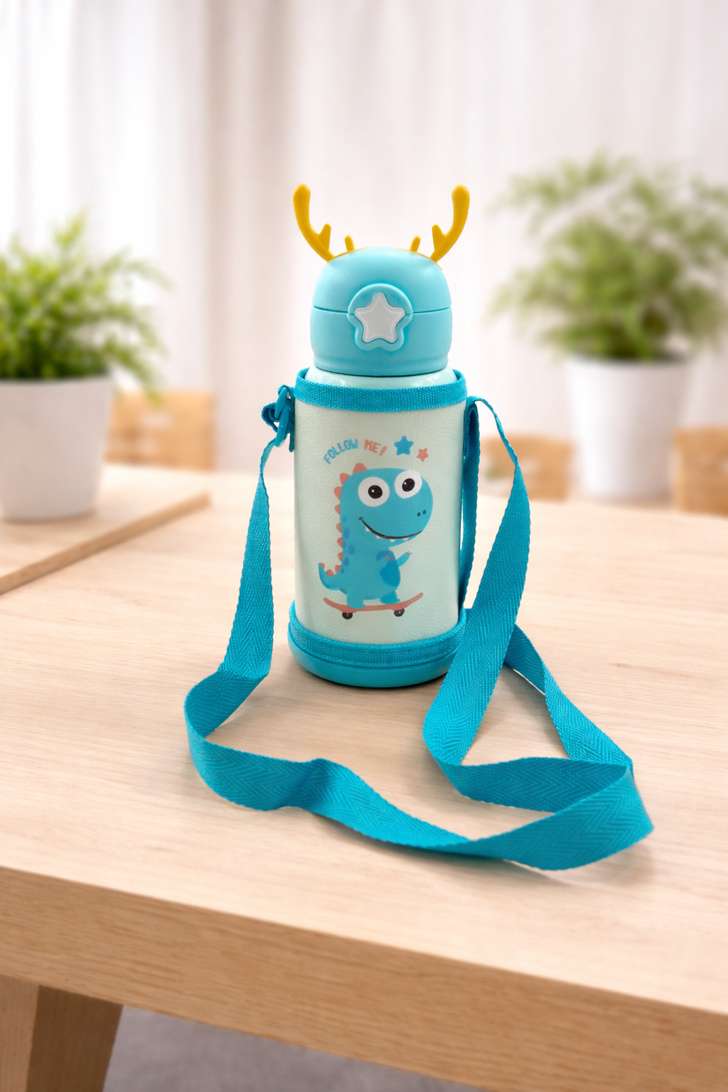 Kids Insulated(SS 304) Water Bottle with Straw Lid, Cute Bear Design, Leakproof, Strap & Carry Sleeve
