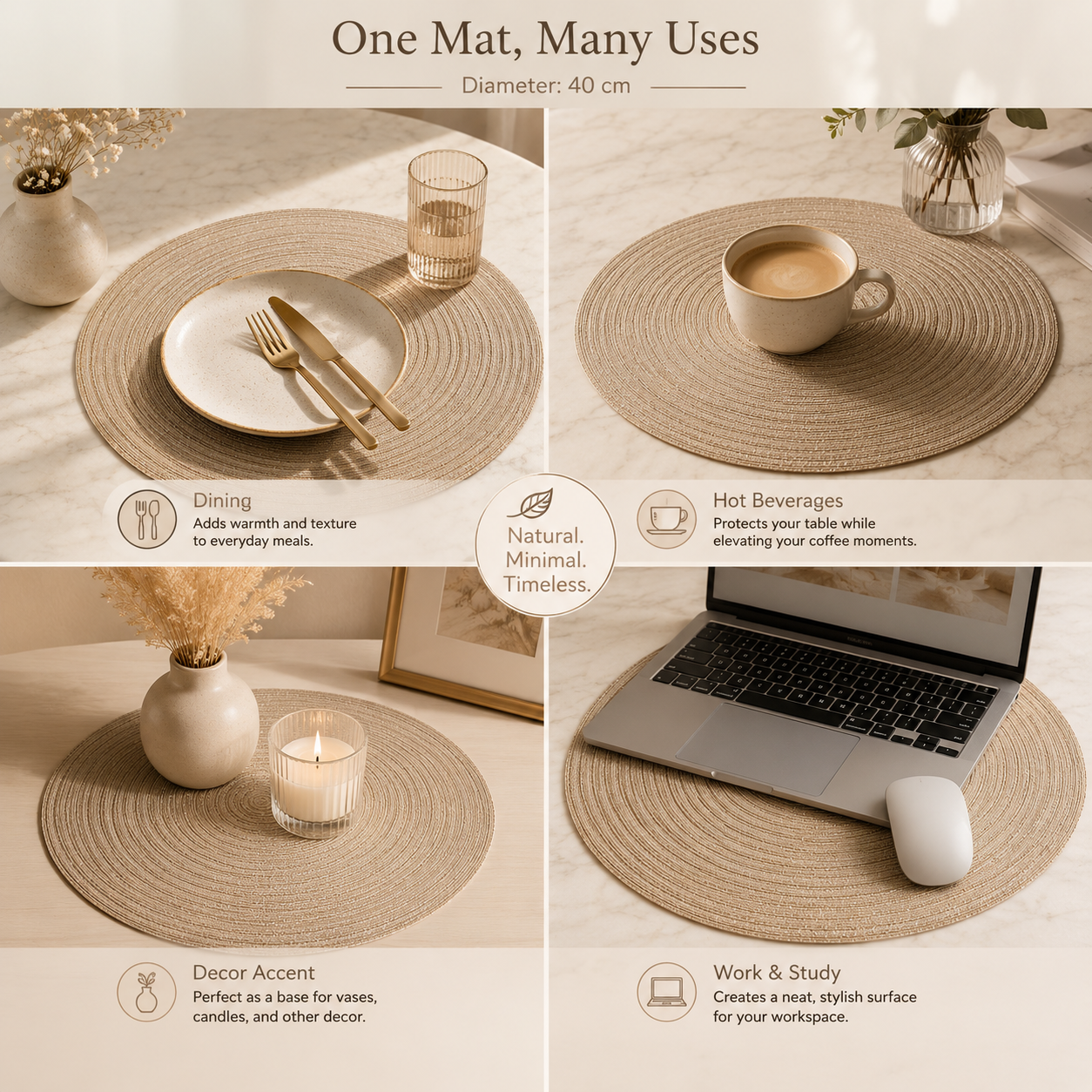 Bella N Bloom Round Table Mat 40 cm PVC Woven Placemat