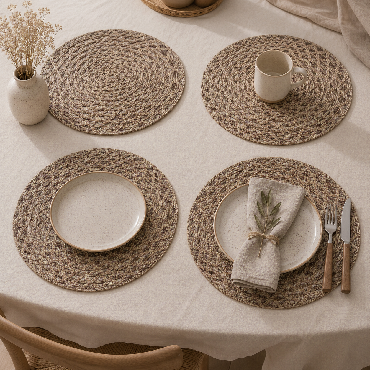 Bella N Bloom Round Table Mats Set of 4 – Premium PVC Woven Heat Resistant Dining Mats