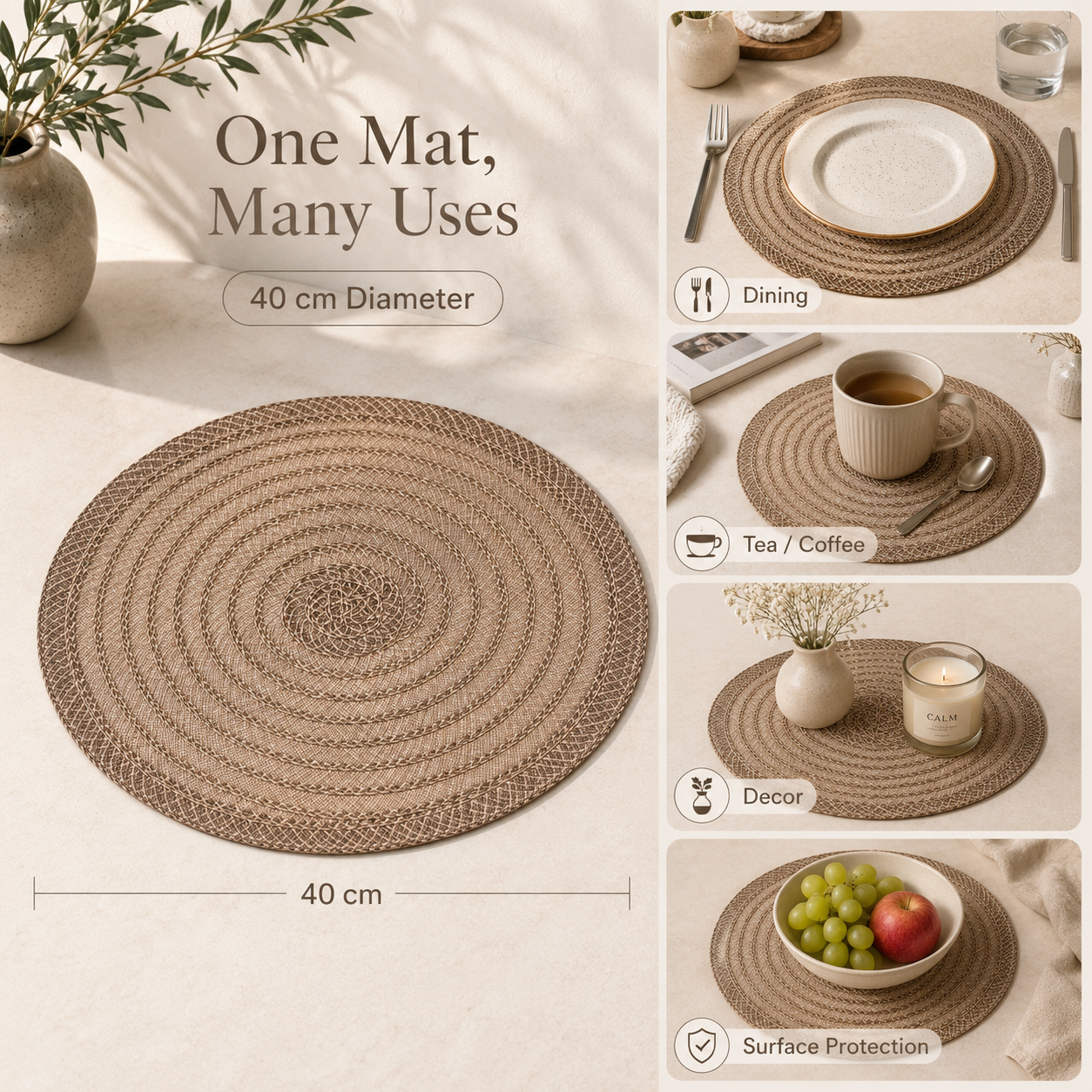 Bella N Bloom Round Table Mats Set of 2 – Premium PVC Woven Heat Resistant Dining Mats