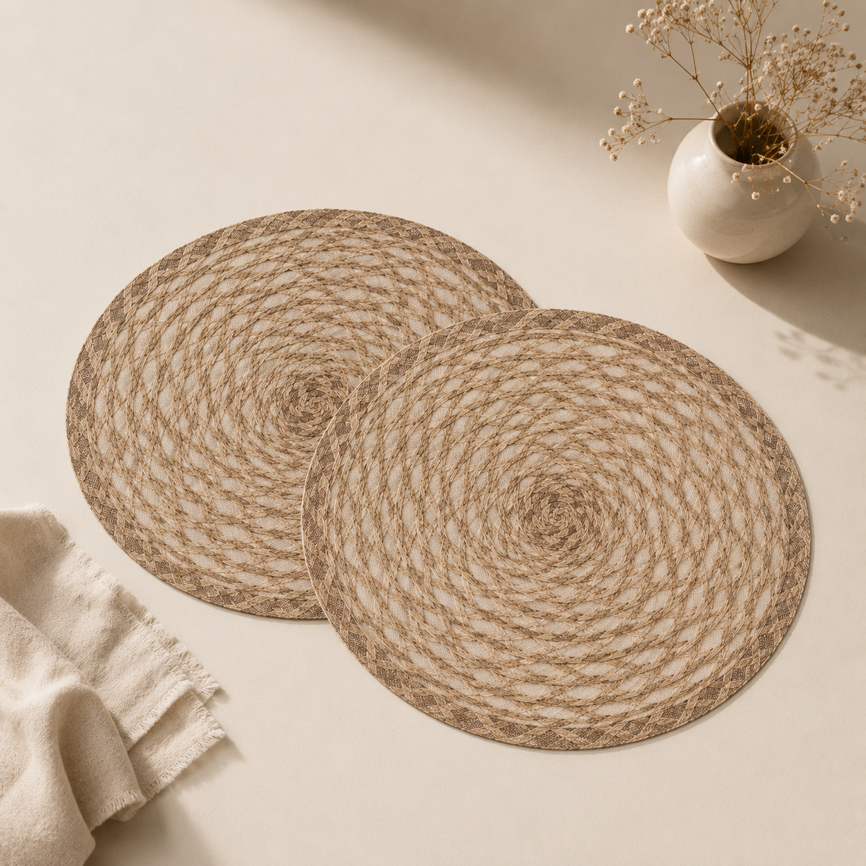 Bella N Bloom Round Table Mats Set of 2 – Premium PVC Woven Heat Resistant Dining Mats